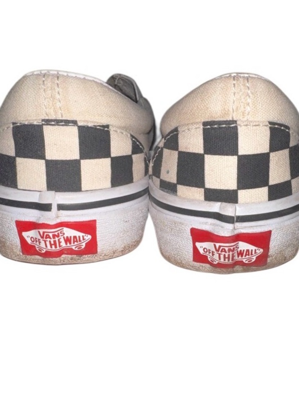 Vans Checkerboard Slip-On Sneakers - Black & Cream with Red Heel Logo